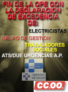 FIN DE LA OPE PARA ELECTRICISTAS, TRABAJADORES SOCIALES, GRUPO DE GESTION Y ATS/DUE DE URGENCIAS DE A. PRIMARIA