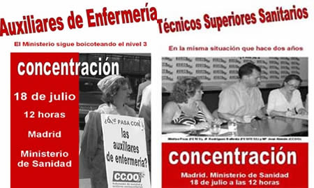 Madrid, 18 de julio, 12 horas: Concentración deTSS y TCAE,  frente al Ministerio de Sanidad, coincidiendo con la reunión del Consejo Interterritorial.