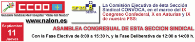 A tod@s l@s afiliad@s: CONVOCATORIA DE ASAMBLEA CONGRESUAL DE ESTA SECCION SINDICAL PARA EL DIA 11 DE SEPTIEMBRE.