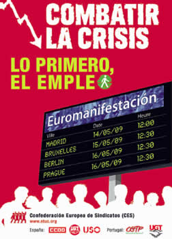 «Euromanifestaciones» organizadas por la Confederación Europea de Sindicatos (CES), bajo el lema «Combatir la crisis. Lo primero, el empleo»