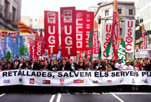 Movilizaciones y protestas contra los RECORTES de la Generalitat catalana