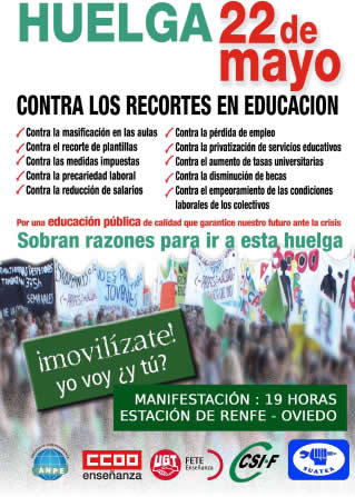 Mañana Huelga contra los recortes educativos con manifestación en Oviedo a las 19:00h. (Salida de la estación de Renfe)