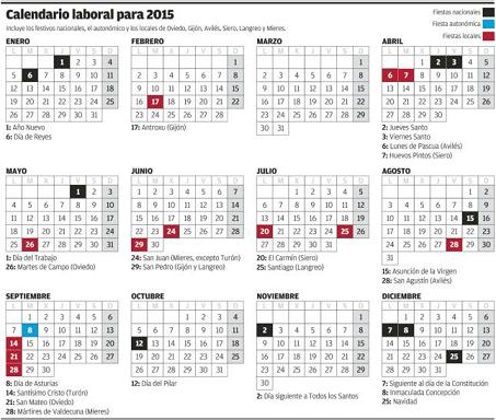 Calendario laboral para 2015